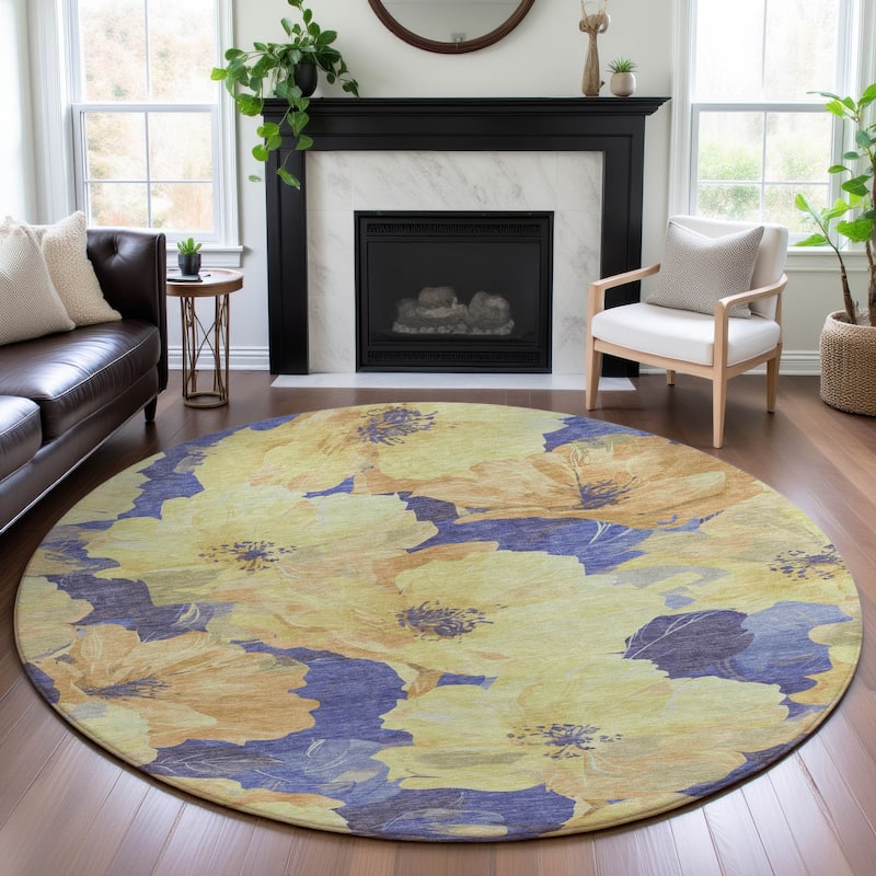 Premium Washable Super Soft Contemporary Floral Mayfield Rug - Wheat - 8' x 8'