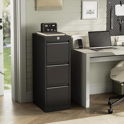 High Lockable 3-Drawers Storage File Cabinet - N/A
