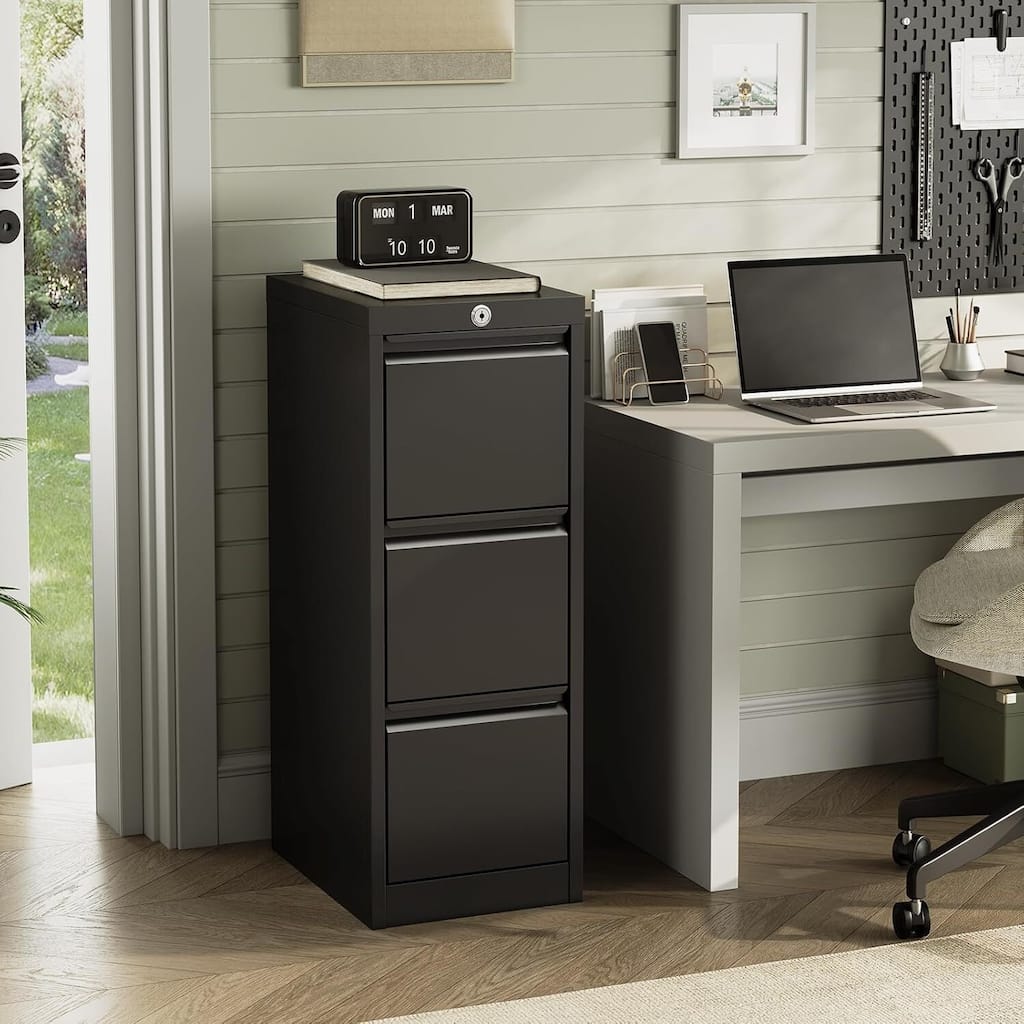 High Lockable 3-Drawers Storage File Cabinet - N/A
