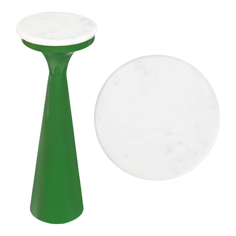 JONATHAN Y Vince 22.25" Drink Table with Marble Top - Green/White - Metal