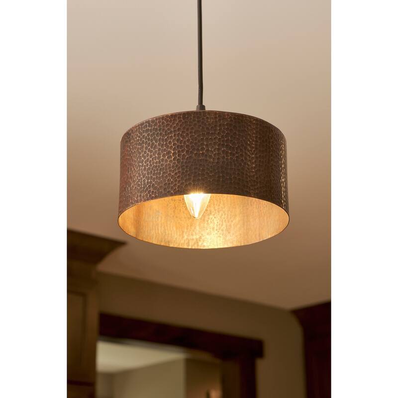 Hammered Copper 8-in Round Cylinder Pendant Light in Oil Rubbed Bronze (L900DB)