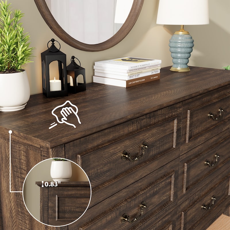 Farmhouse 6 Drawer Dresser for Bedroom, Vintage Dresser with Antique Handles