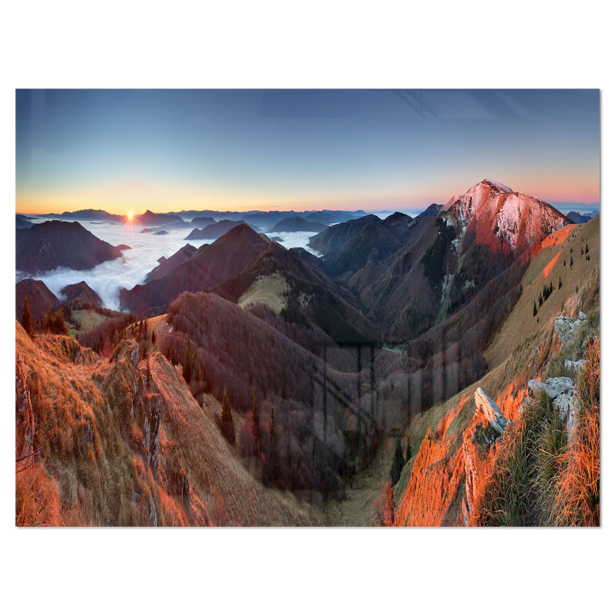 Red Mountain Sunset Panorama - Landscape Glossy Metal Wall