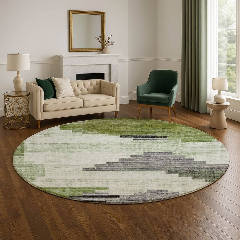 Premium Washable Super Soft Geo Global Mayfield Rug - 8' x 8' - Fern