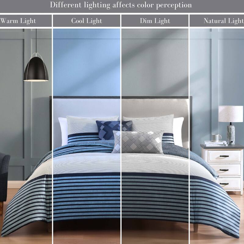Bebejan Blue Geo Lines 100% Cotton Sateen5 Piece Reversible Comforter Set