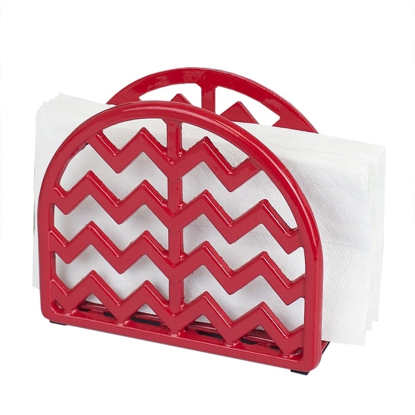 Home Basics Cast Iron Chevron Design Napkin Holder, Red, 5.7x2x4.75 Inches