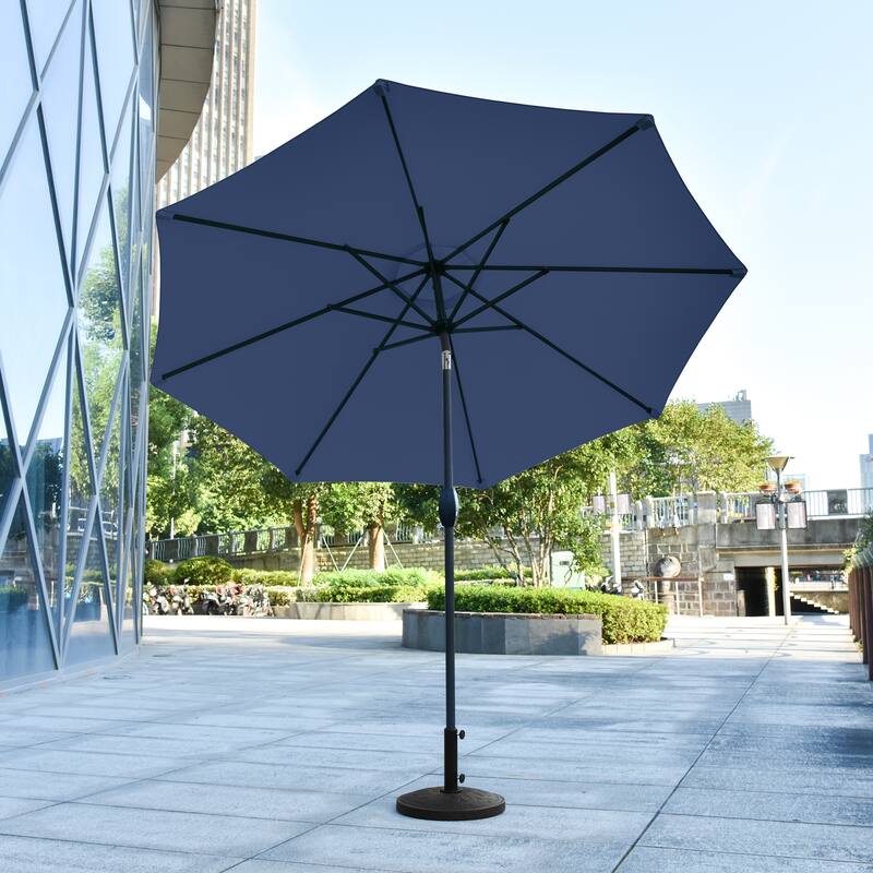9 Ft Aluminum Patio Umbrella with Decorative Base - Navy Blue