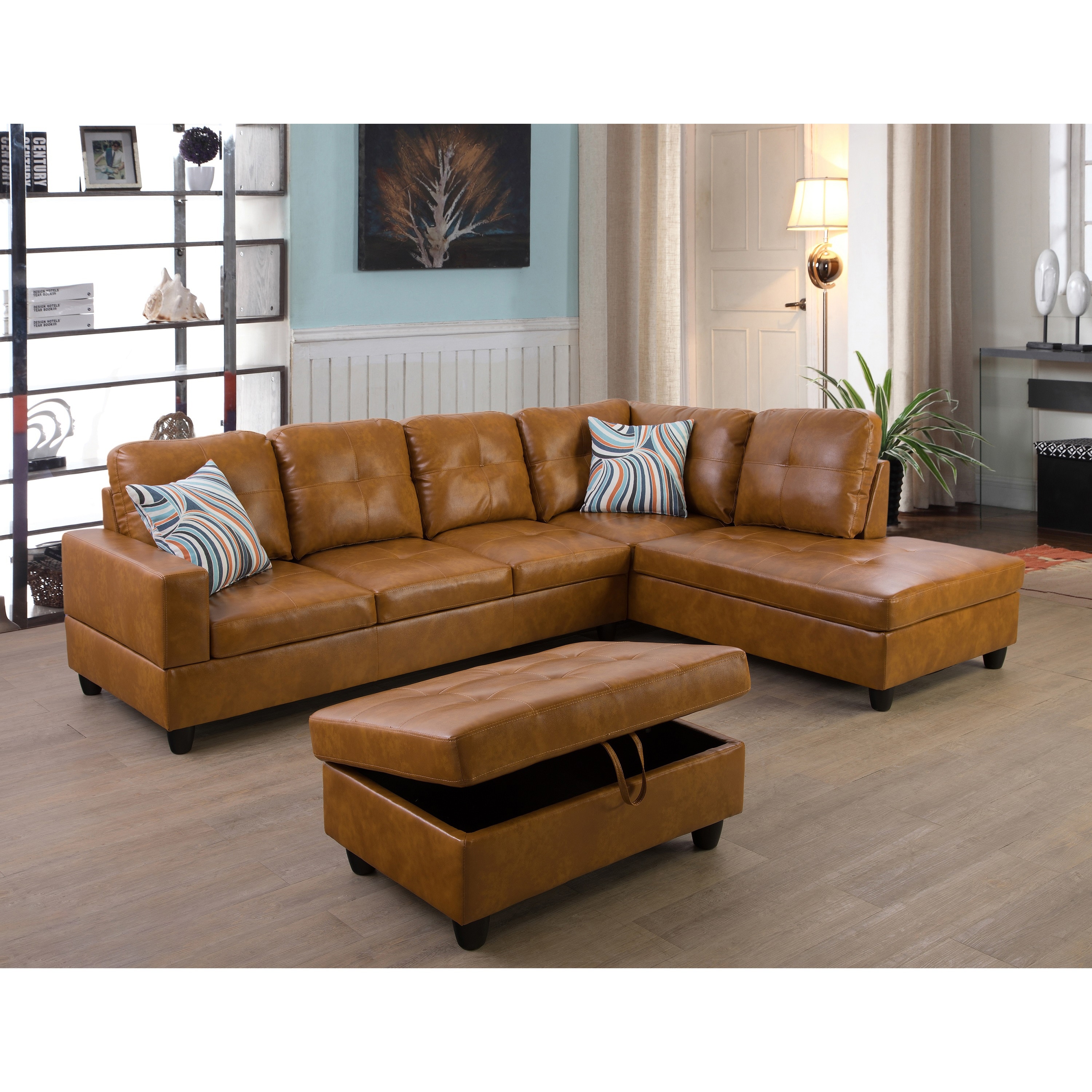 Tan faux shop leather sectional