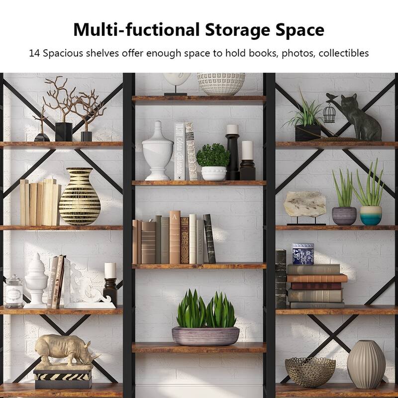 Large Triple Wide 5-Shelf Etagere Bookcase