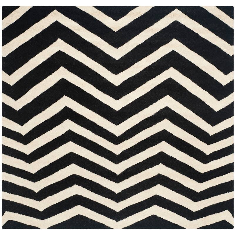 SAFAVIEH Handmade Cambridge Terttu Chevron Wool Rug - 6' Square - Black/Ivory