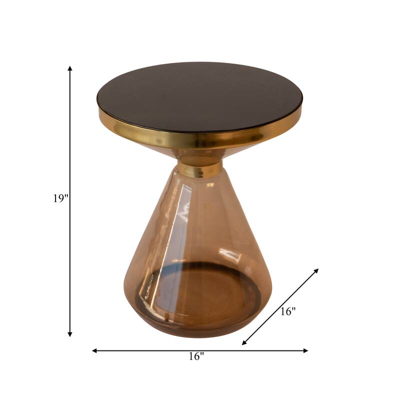 19"H Hourglass Metal/Glass Side Table in Gold with Cross Frame and Pedestal Base for Stylish and Functional Living Room