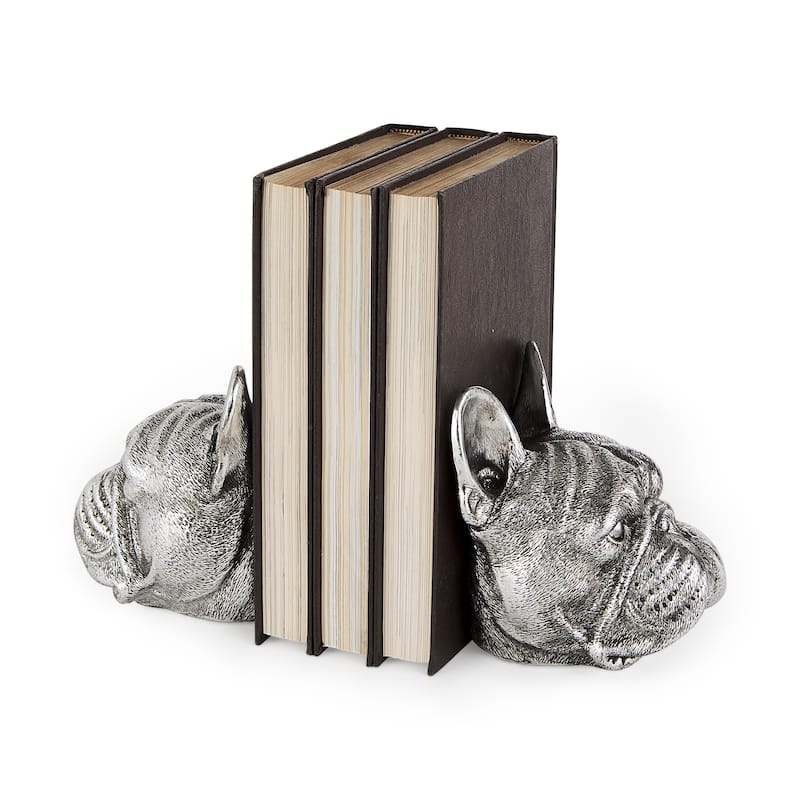 Bruno (Set of 2) 5L x 5W Silver American Bulldog Bookends - 4.8L x 4.7W x 5.5H - 4.8L x 4.7W x 5.5H - Silver