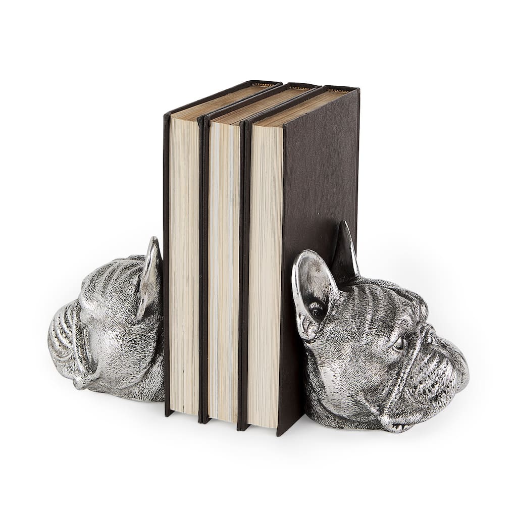 Bruno (Set of 2) 5L x 5W Silver American Bulldog Bookends - 4.8L x 4.7W x 5.5H