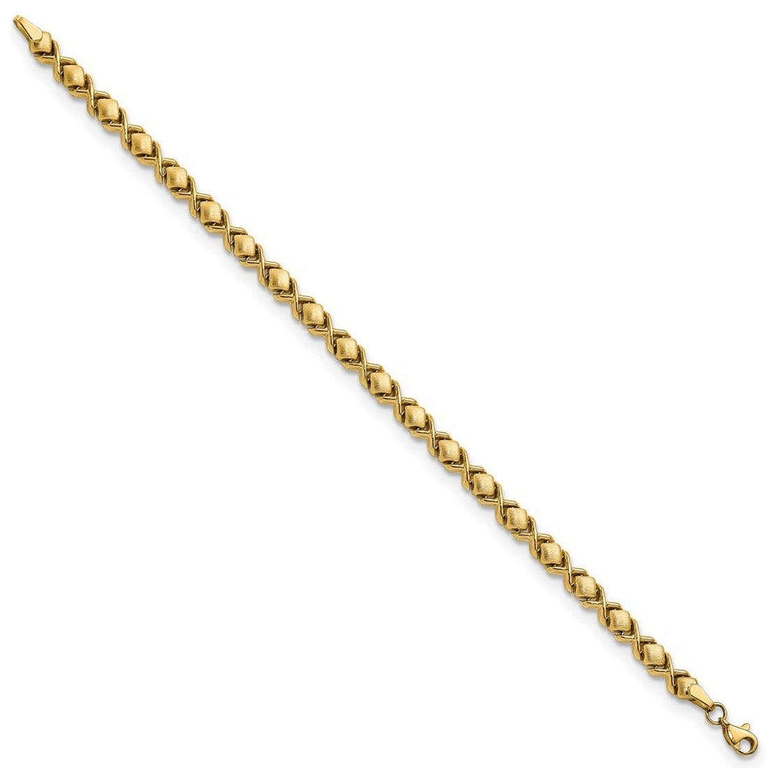 Curata 14k Yellow Gold 7.5" 5.1mm Brushed and Polished X And O Stampato Bracelet