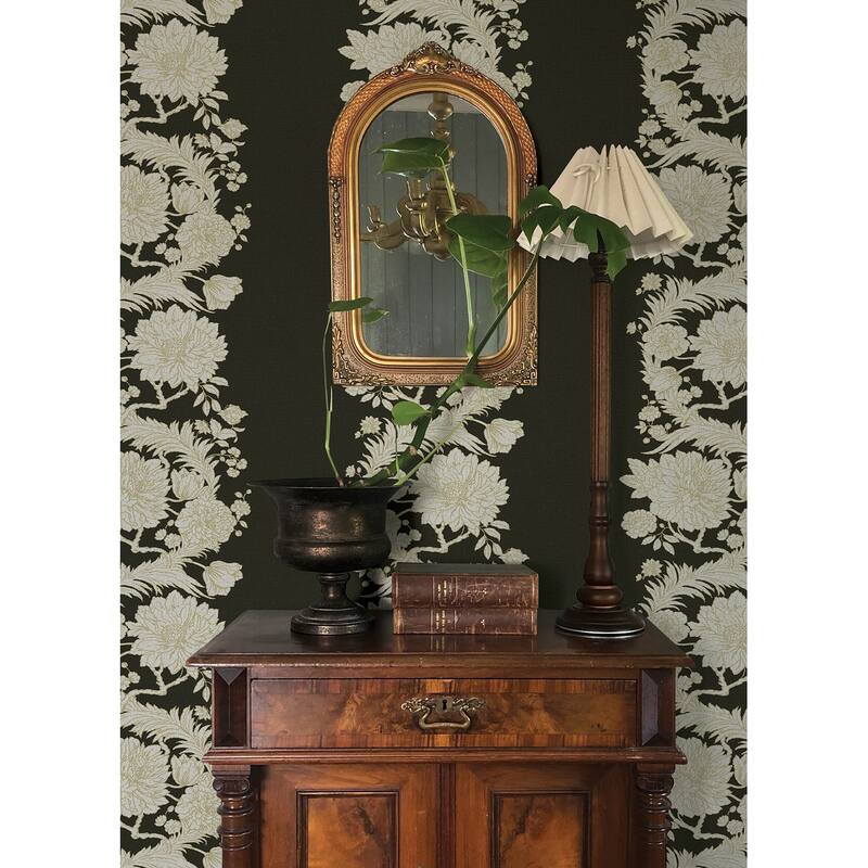 Chris Loves Julia x A-Street Prints Gisela Black Floral Columns Wallpaper