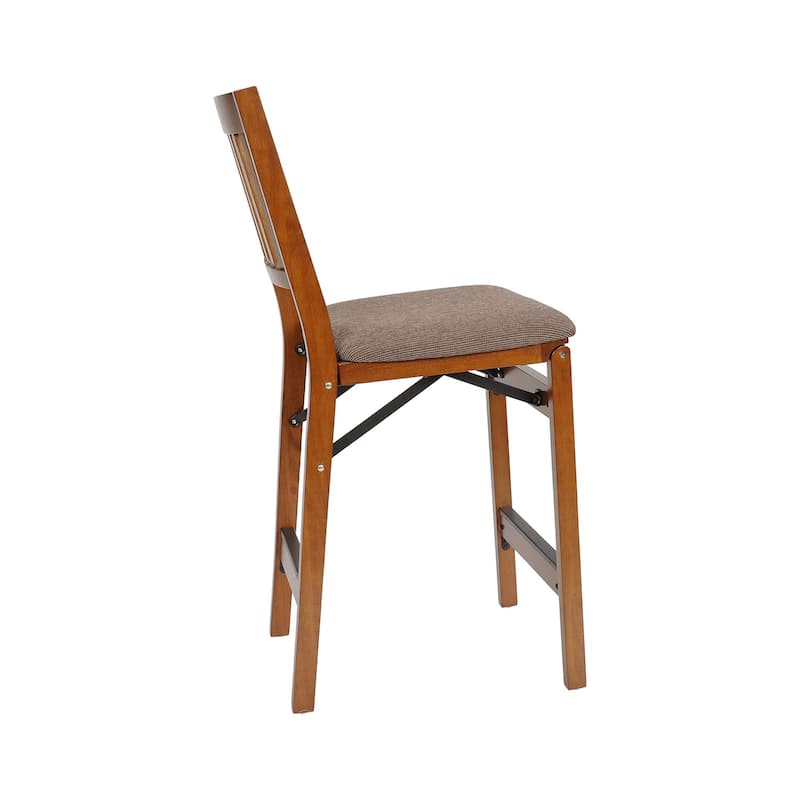 MECO Stakmore Fabric Upholstered Seat Folding Counter Stools, Espresso (2 Pack)