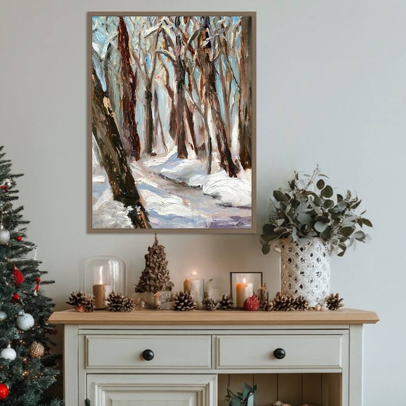 Woods in Winter by Sandra Iafrate Framed Canvas Wall Art Print - Sylvie Dark Gold