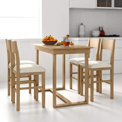 Rustic 5-Piece Counter Height Kitchen Table Set with 4 Upholstered Chairs, Compact Dining Set for Apartments