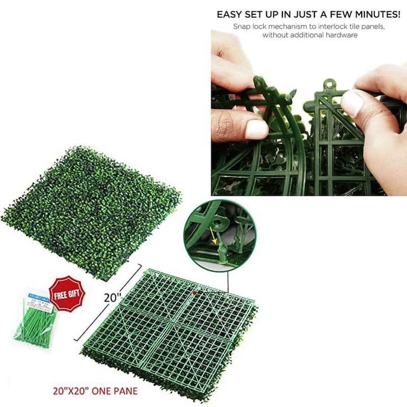 20 in x 20 in Artificial Boxwood Hedge for Outdoor Patio/Deck Privacy - Set of 8pc - Set of 8pc