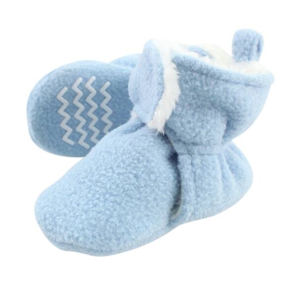 slide 1 of 1, Hudson Baby Infant and Toddler Boy Cozy Fleece and Faux Shearling Booties, Light Blue 0-6 Months - Light Blue