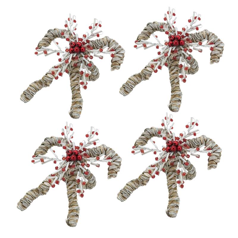 Whimsical Joy Candy Cane Napkin Ring (Set of 4) - Red/White