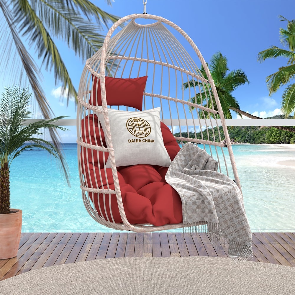 Hanging Chair PE Hanging Chair with Stainless Steel Suspension kit, Outdoor Garden Rattan Egg Swing Chair with Cushion