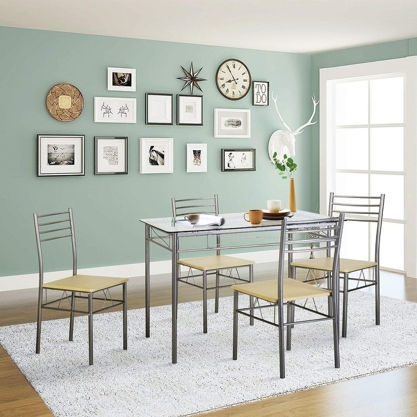 Dining Kitchen Table Set, Glass Table and 4 Chairs Kitchen ...