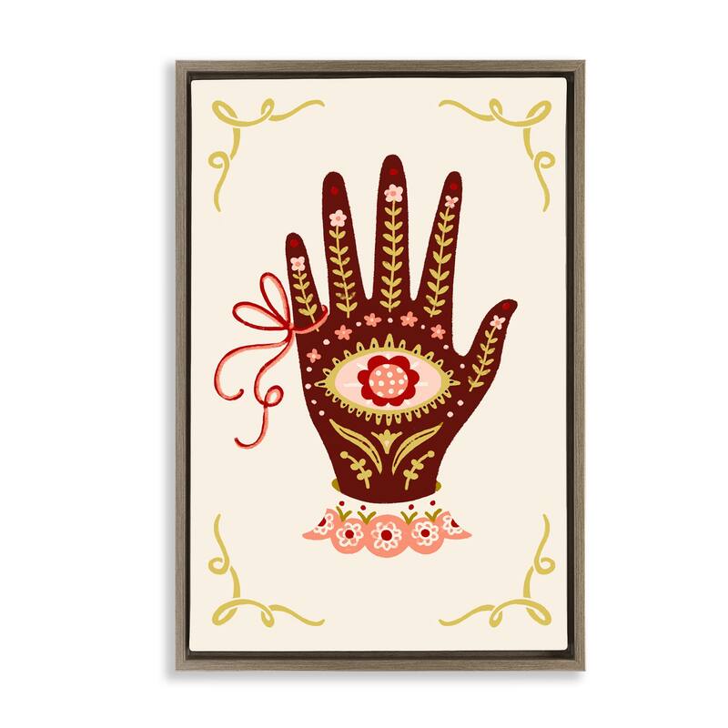 Stupell Boho Folk Style Hand Framed Floater Canvas Wall Art Design By Hannah Moren - 21 x 31 - Brown