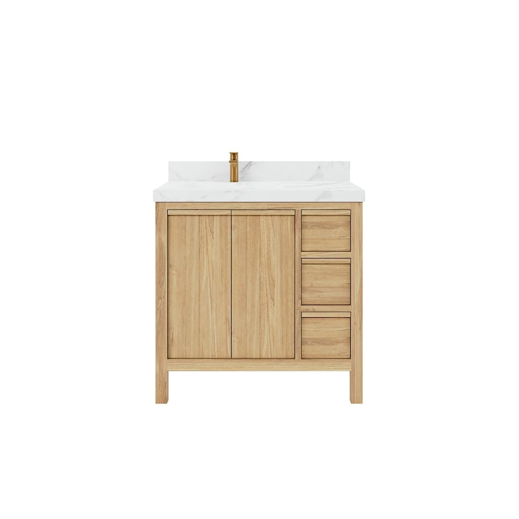 Willow Collections 36 in. W x 22 in. D Elizabeth Solid Teak Left Offset Sink Bathroom Vanity with Countertop