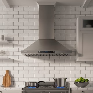 IKTCH 30'' Wall Mount Range Hood, 900 CFM Stainless Steel Kitchen Chimney Vent with Gesture Sensing & Touch Control, Ducted/Ductless Convertible