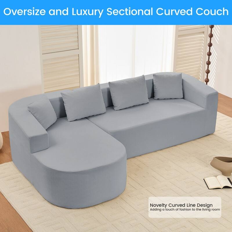 Mixoy 98 inch Chenille L Shape Sectional Sofa with Curved Chaise,Modern Cloud 3 Seater Sofa Couch