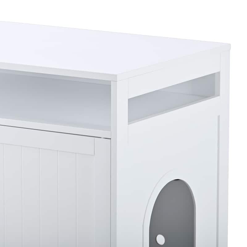 Anmytek White Large Wooden Cat Litter Box Enclosure Furniture with Hidden Plug 2 Doors Cat Washroom Storage Bench Side Table