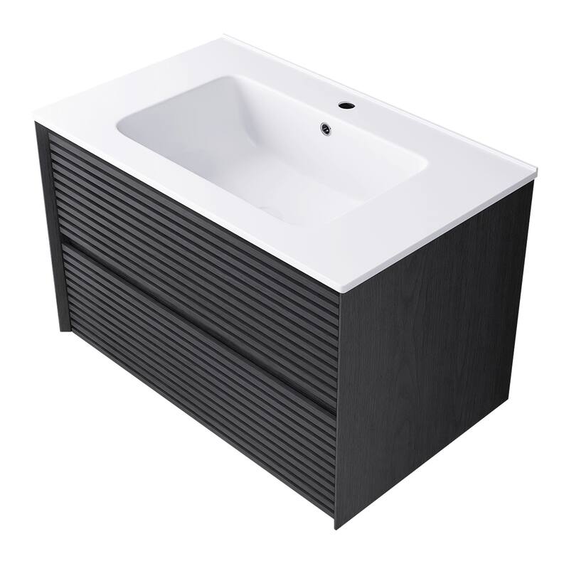 Wall-Mounted Bathroom Vanity with White Ceramic Sink