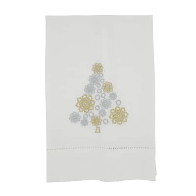 Yuletide Sparkle Embroidered Christmas Tree Guest Towel (Set of 4)