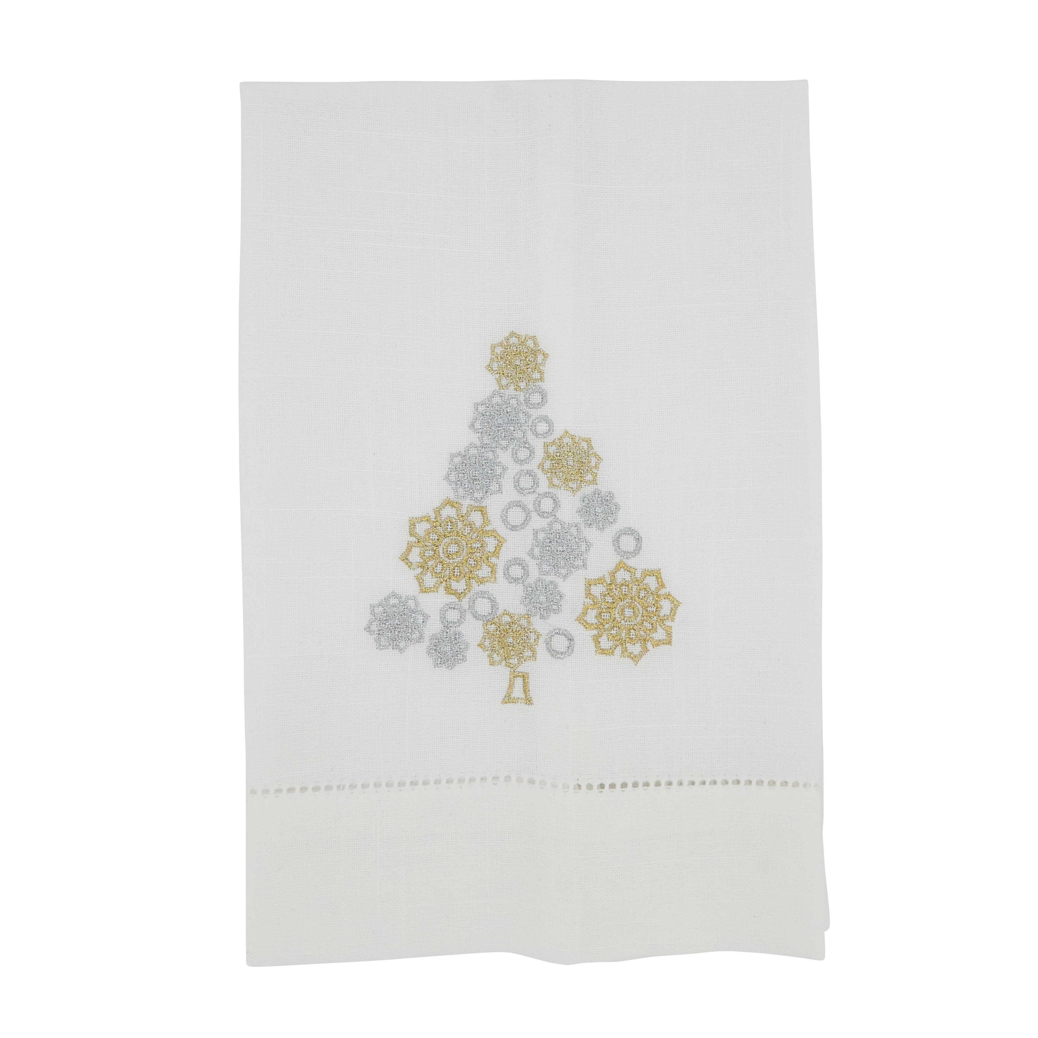 Saro Lifestyle Yuletide Sparkle Embroidered Christmas Tree Guest Towel (Set of 4)