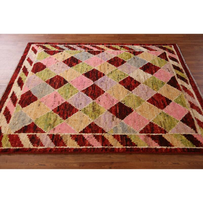 Trellis Geometric Moroccan Rug Living Room Handmade Wool Carpet - 5'3" x 6'6"