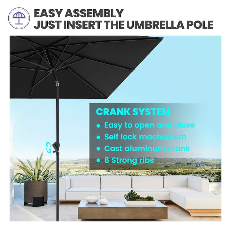 Crestlive 9 x 5 FT Crank-and-Tilt Patio Market Umbrella Outdoor Table Umbrella, Base Not Included
