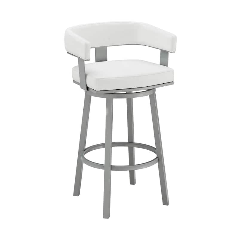 26" Modern Faux Leather Seat Counter Height Swivel Bar Stool with Low Back Arms and Footrest - 34”H x 22”W x 20”D