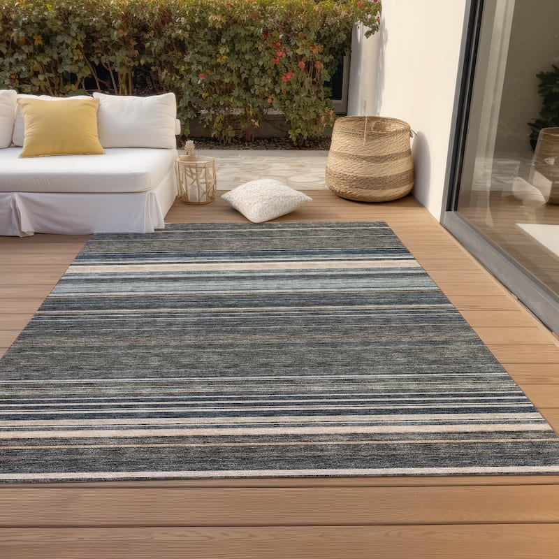 Machine Washable Indoor/ Outdoor Ombre Stripes Chantille Rug - Taupe - 8' x 10'