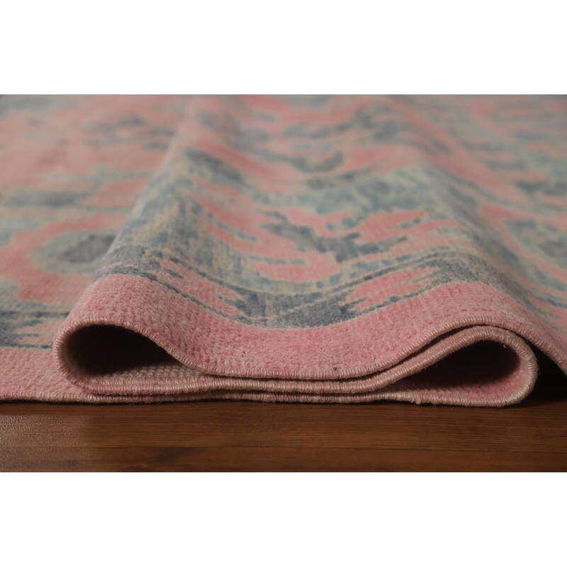 Hand Knotted Oriental 100% Wool Carpet Transitional All-Over Pink Oushak Area Rug - 12' 5'' X 9' 5''