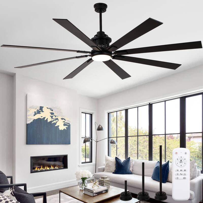 Cusp Barn 72 Inch Indoor/Outdoor Black Modern Large Ceiling Fan with Lights and Remote, Reversible Quiet DC Motor Ceiling Fan
