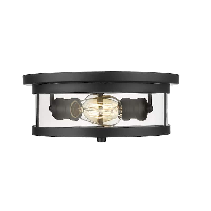 2-Light Black Flush Mount With A Clear Glass Shade