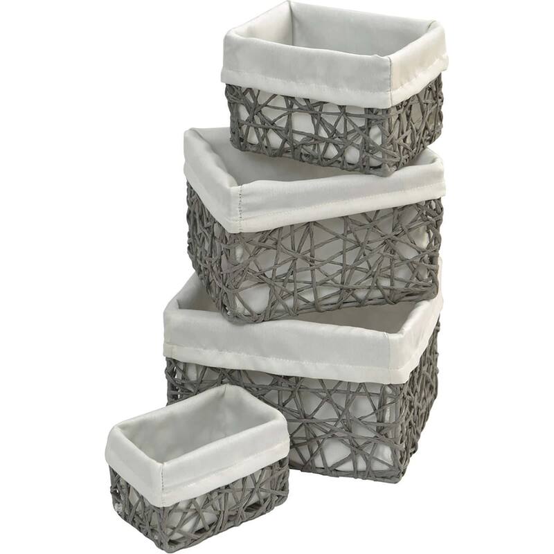 Paper Rope/ Linen Storage Baskets (Set of 4) - 8.4"L x 7.4"W x 6"H