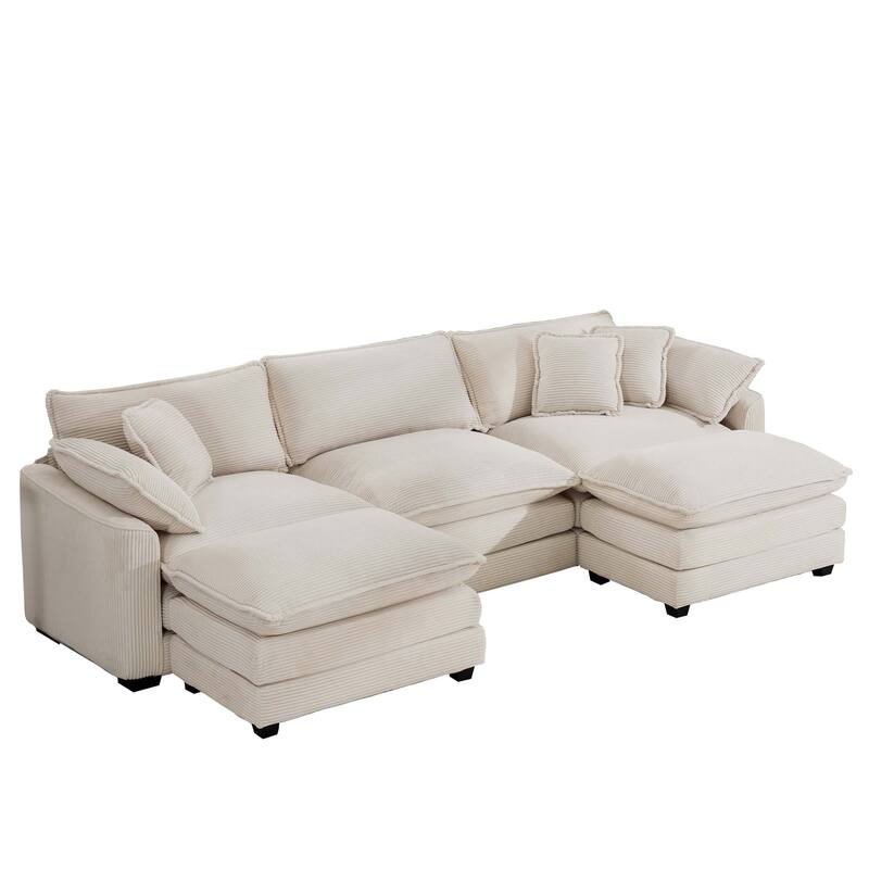 Corduroy U-Shape Modular Sofa with Ottomans, Convertible Corner Couch