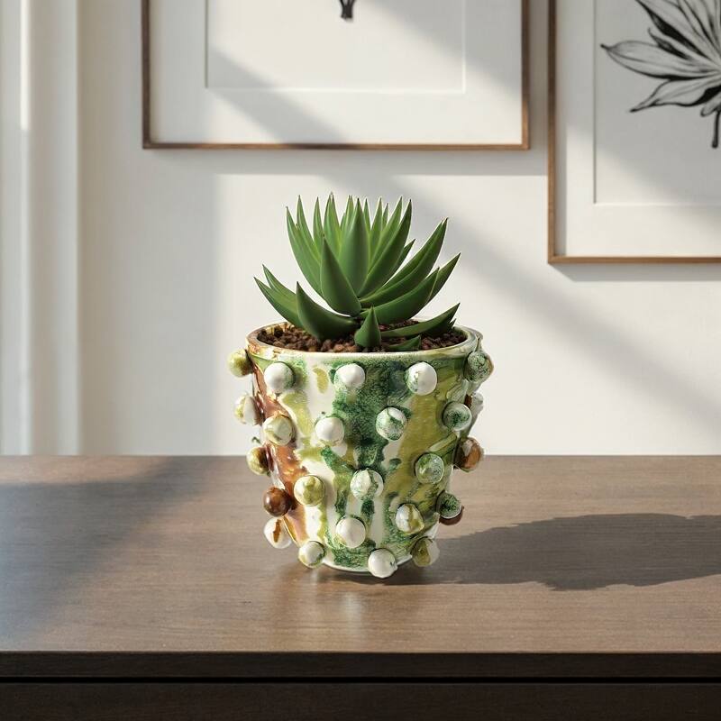 Terra-cotta Wall Planter with Balls in Reactive Glaze - 7.88"L x 5.25"W x 7.5"H - Multicolor