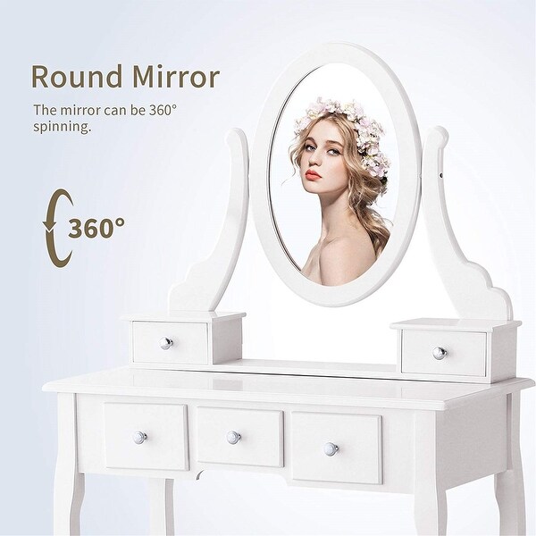 Mecor Vanity Table Oval Mirror Makeup Vanity Set Cushioned Stool
