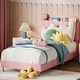 preview thumbnail 1 of 5, Single bed frame with bookshelf headboard, velvet platform bed, no box spring required, no noise Pink - Full
