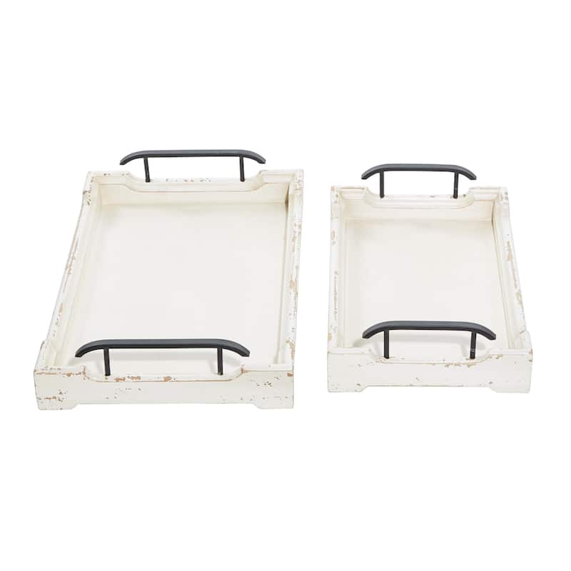Wood Living Room Decor Tray with Metal Handles - Set of 2 White - Roche River Decor