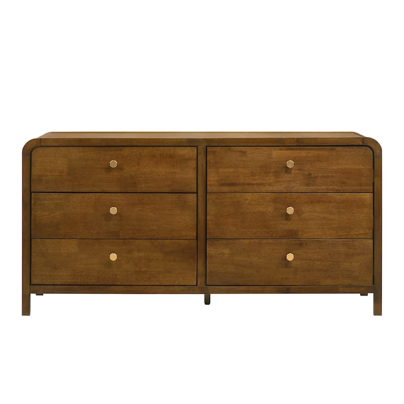 Roundhill Furniture Eldren 6-Drawer Wood Dresser with Solid Rubberwood Frame, Walnut Finish