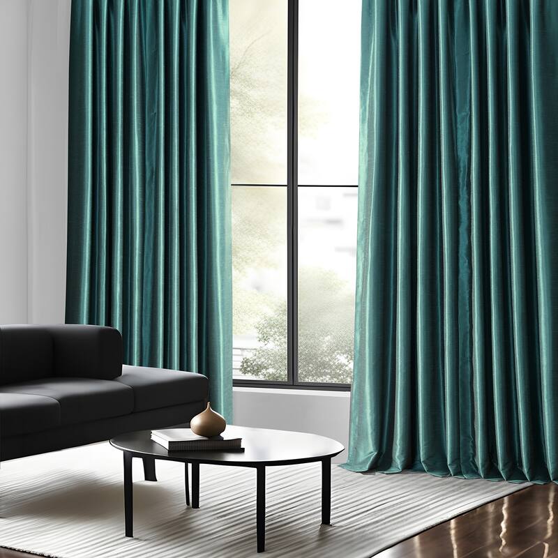 Exclusive Fabrics Textured Dupioni Faux Silk 108-inch Blackout Grommet Curtain (1 Panel) - 50 x 108